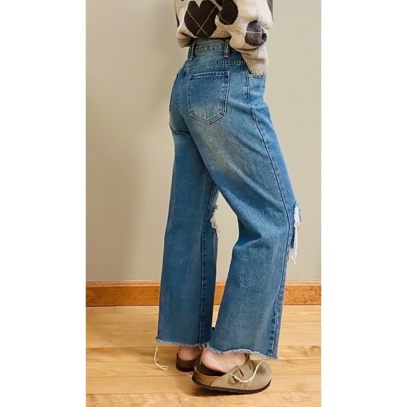 SHEIN Crop Jeans Women Distressed High Waisted 4 - Picture 4 of 15